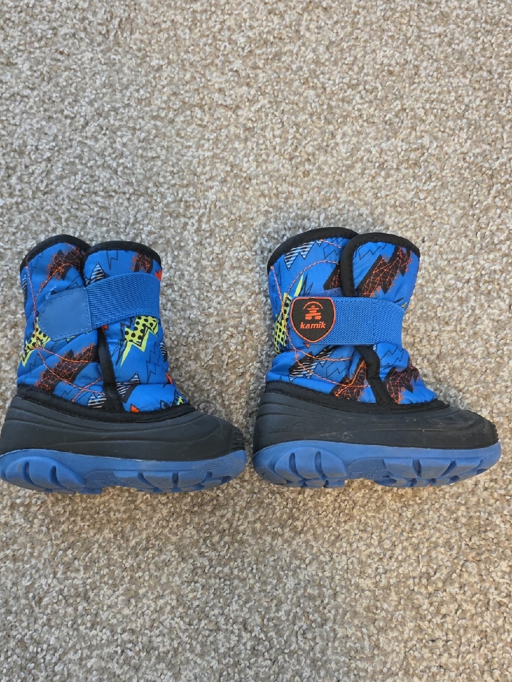 Kamik Blue and Black Kids' Waterproof Snow Boots with Velcro Strap